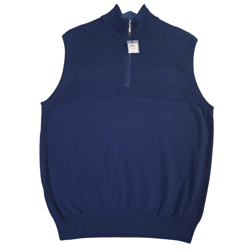 Johnston & Murphy 1/4 Zip Sweater Vest Mens Large Navy Pima Cotton